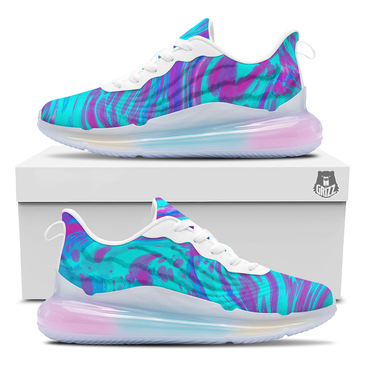 Trippy Turquoise Holographic Print Running Sneakers-grizzshop