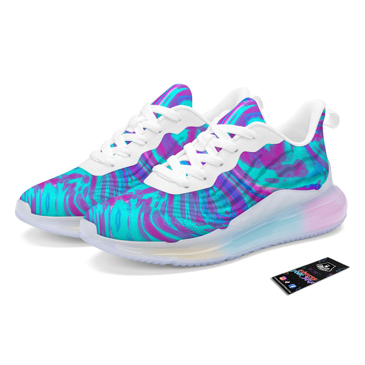 Trippy Turquoise Holographic Print Running Sneakers-grizzshop