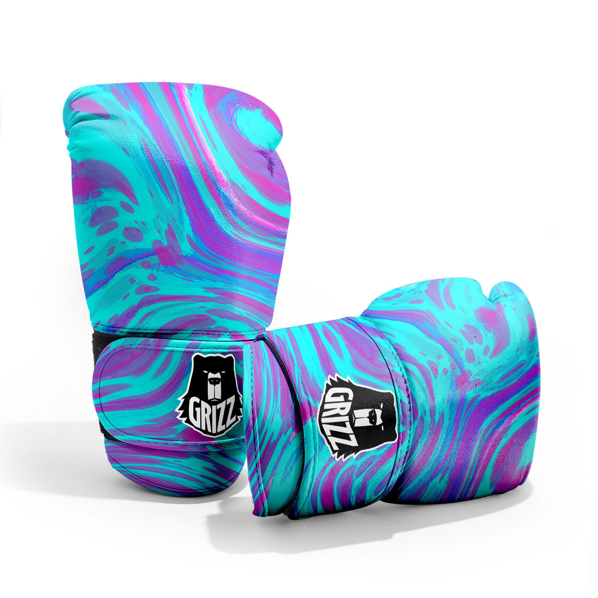 Trippy Turquoise Holographic Print Pro Boxing Glove