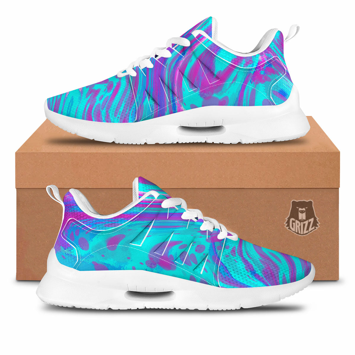 Trippy Turquoise Holographic Print Tennis Shoes-grizzshop