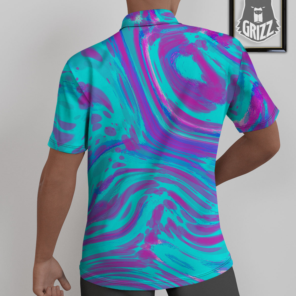 Trippy Turquoise Holographic Print Untucked Shirts-grizzshop