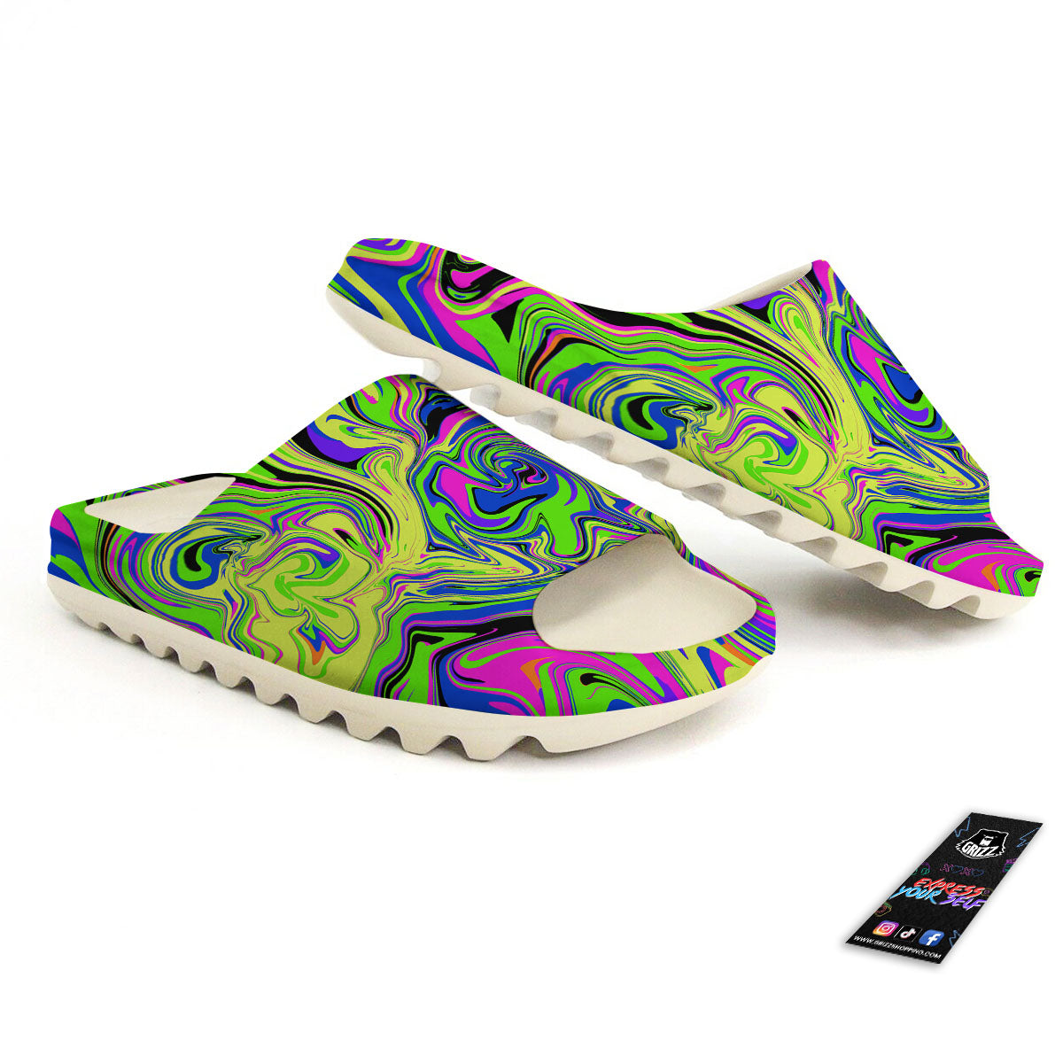 Trippy Abstract Neon Print Sandals-grizzshop