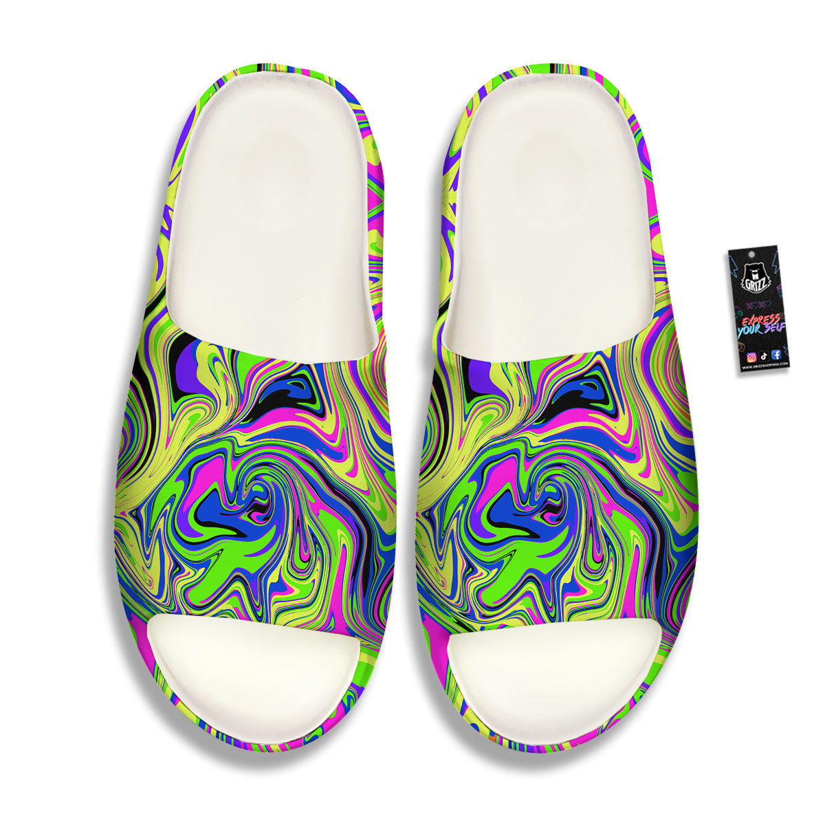 Trippy Abstract Neon Print Sandals-grizzshop