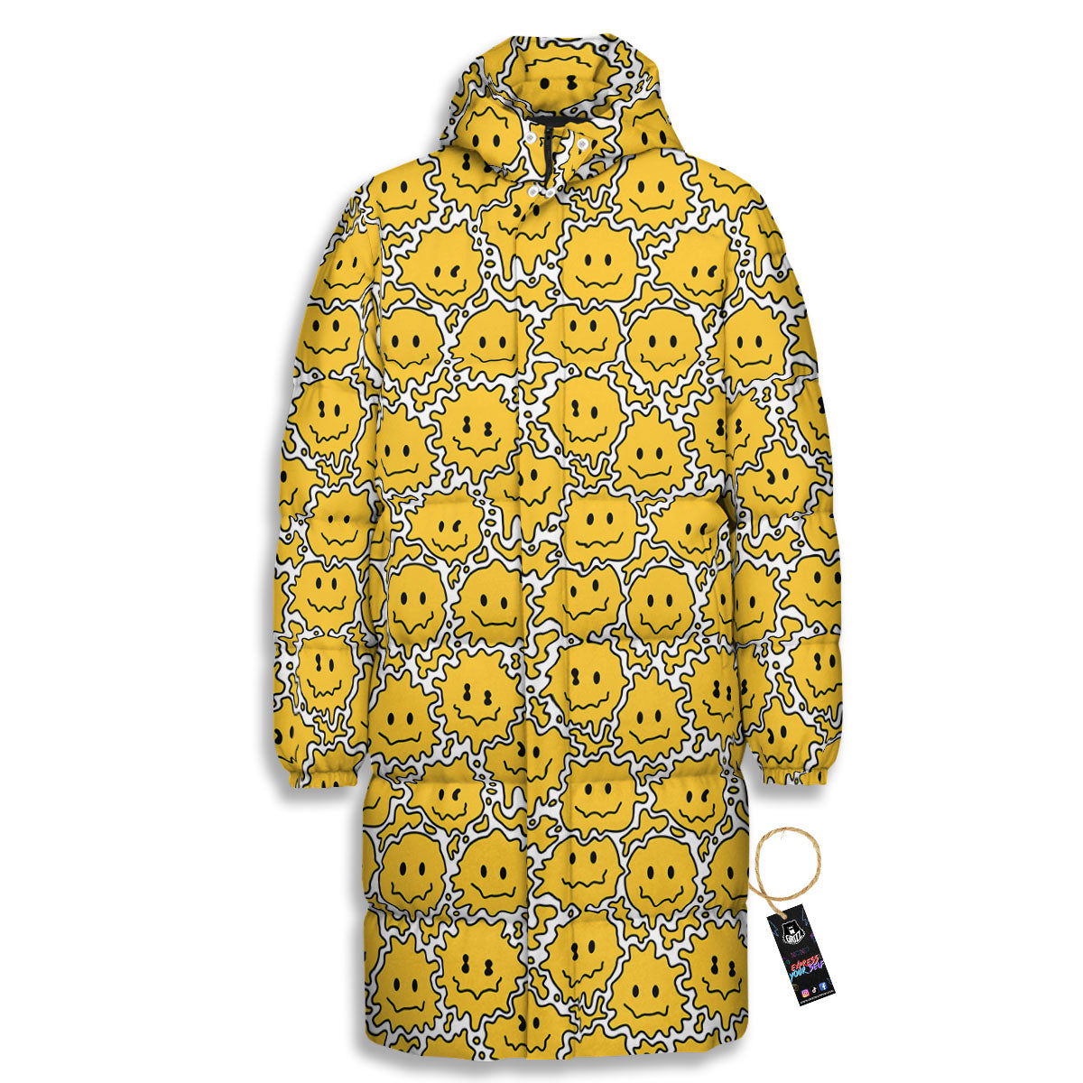 Trippy Abstract Psychedelic Emoji Print Long Down Jacket