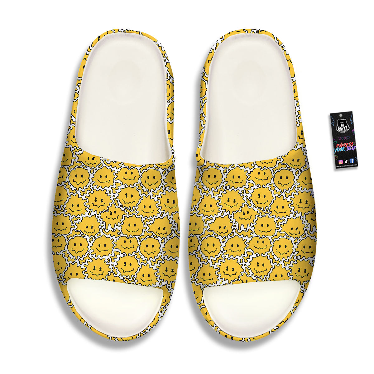 Trippy Abstract Psychedelic Emoji Print Sandals-grizzshop