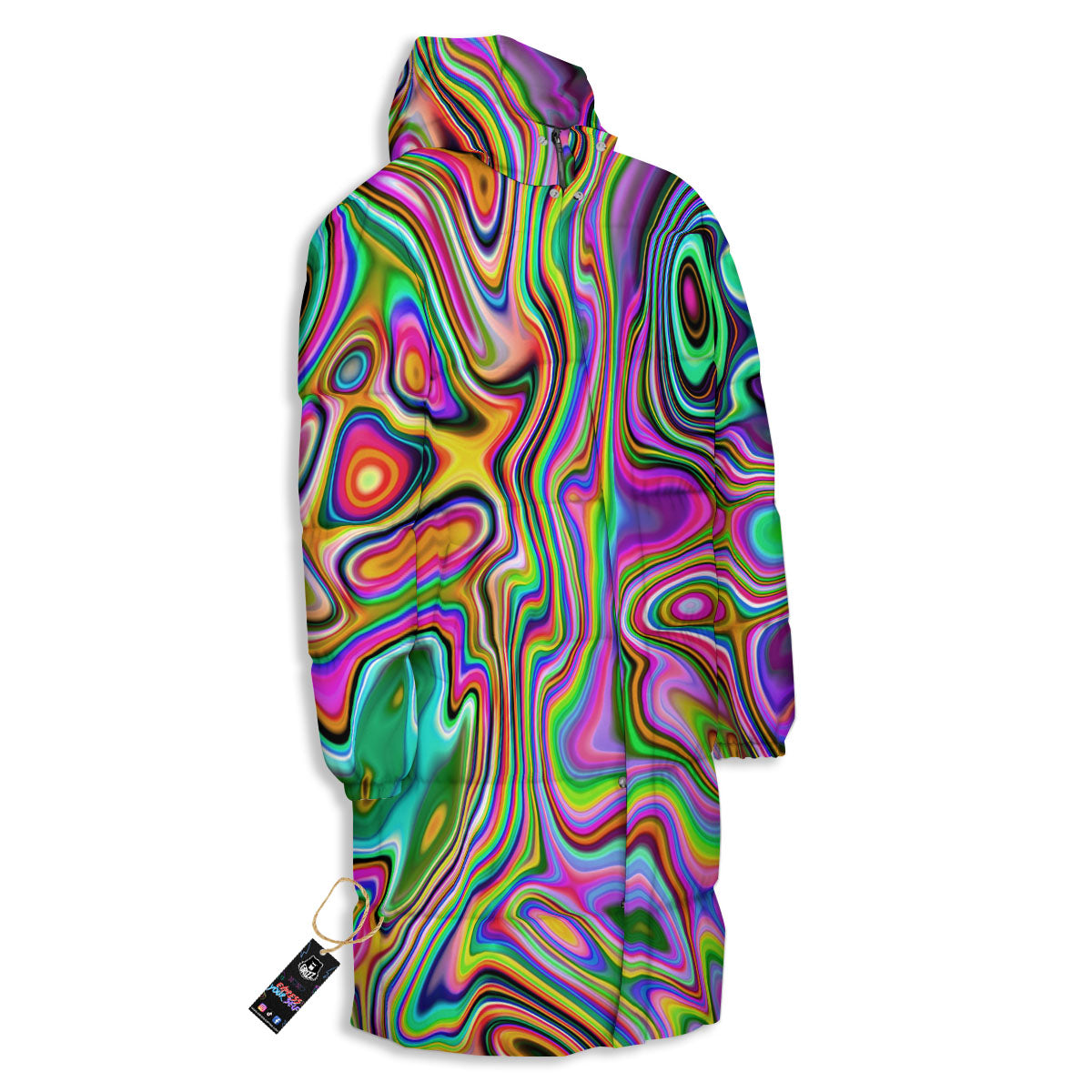 Trippy Liquid Holographic Print Long Down Jacket
