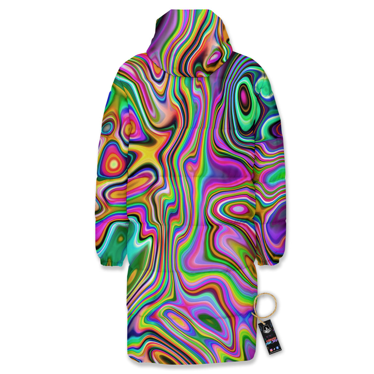 Trippy Liquid Holographic Print Long Down Jacket
