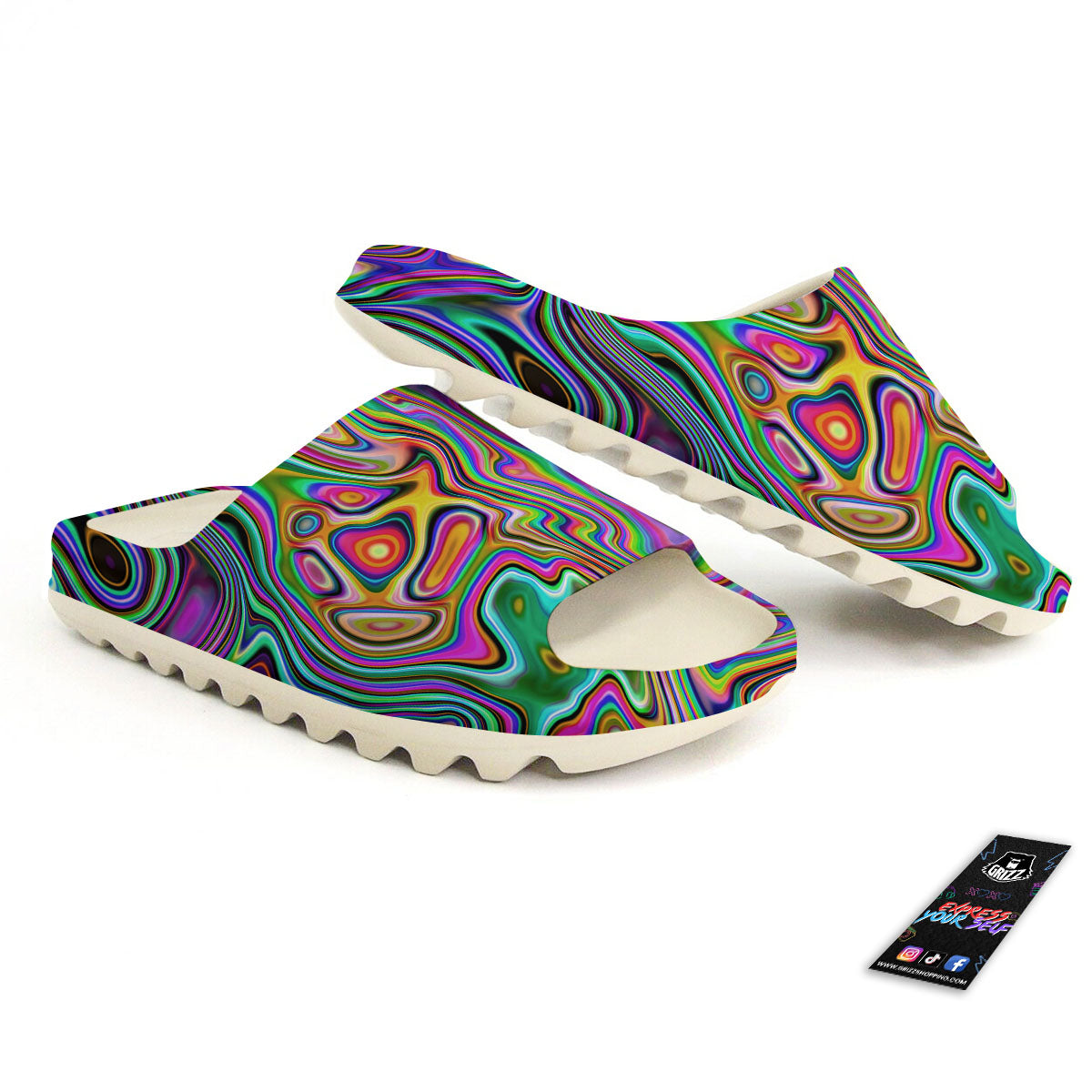 Trippy Liquid Holographic Print Sandals-grizzshop