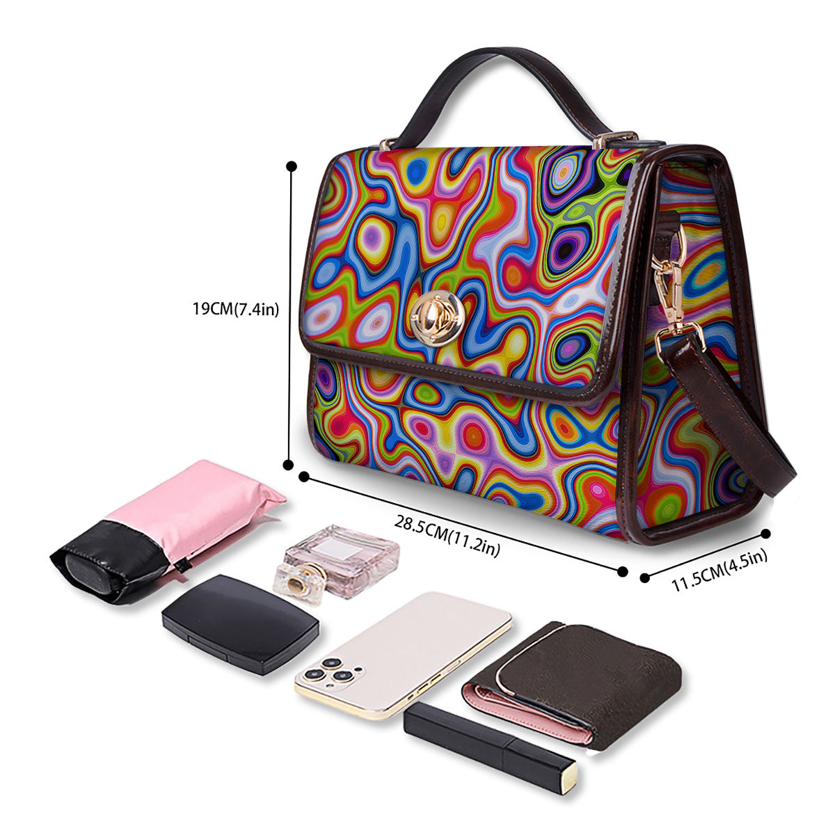 Trippy Rainbow Psychedelic Print Women's Satchel Bag