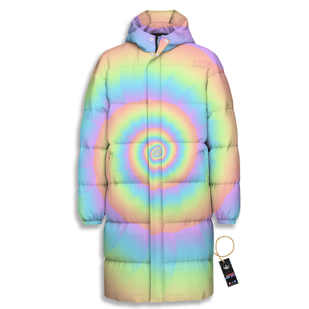 Trippy Spiral Colorful Print Long Down Jacket