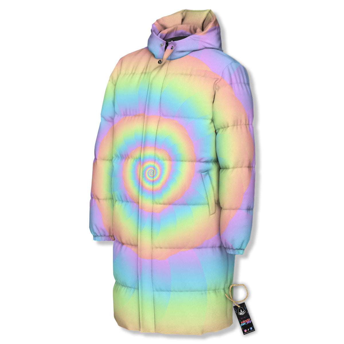 Trippy Spiral Colorful Print Long Down Jacket
