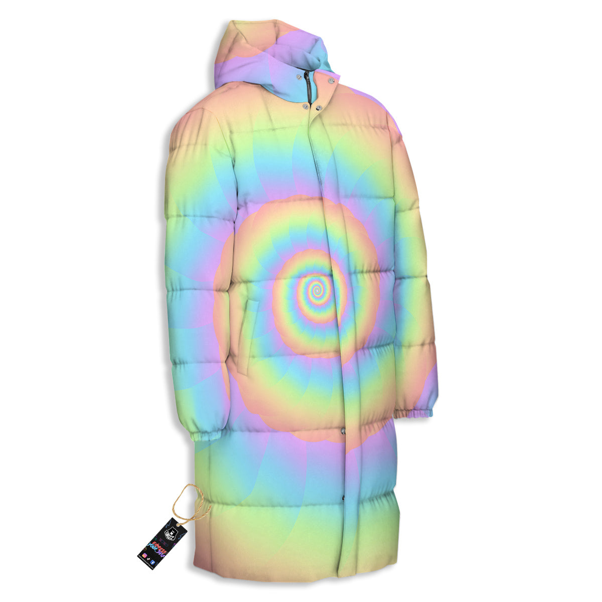 Trippy Spiral Colorful Print Long Down Jacket