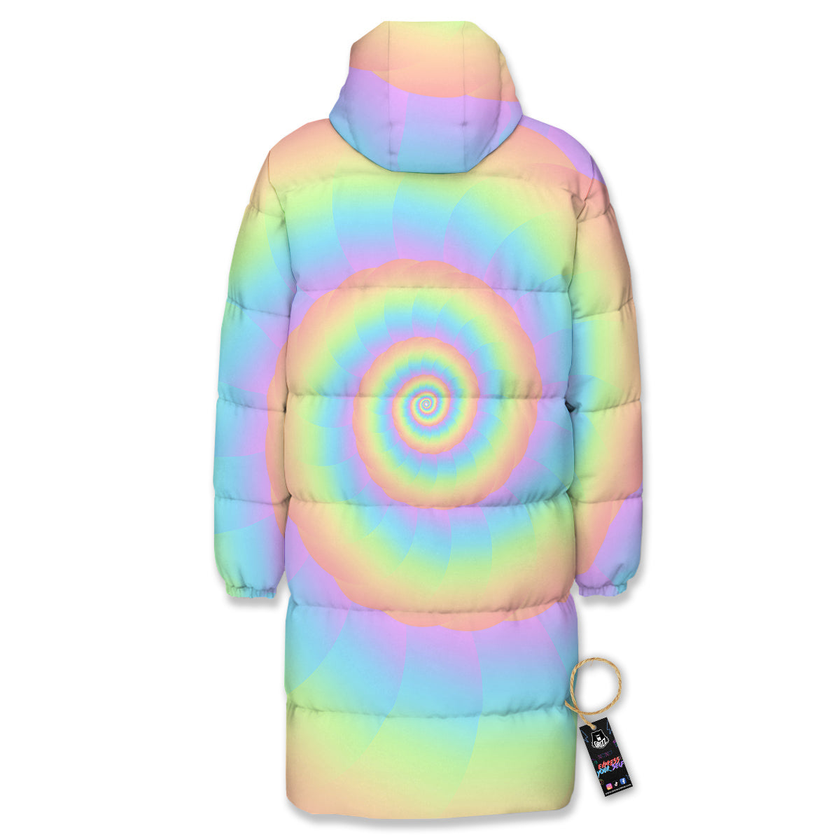 Trippy Spiral Colorful Print Long Down Jacket