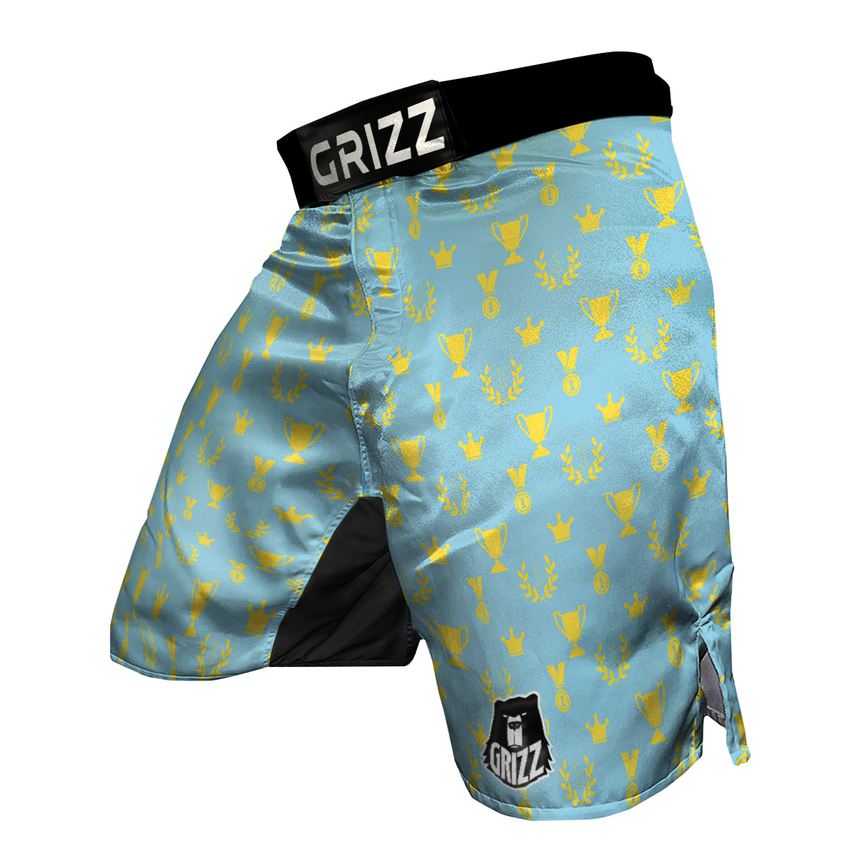 Trophy Blue And Gold Cup Print Pattern MMA Shorts-grizzshop