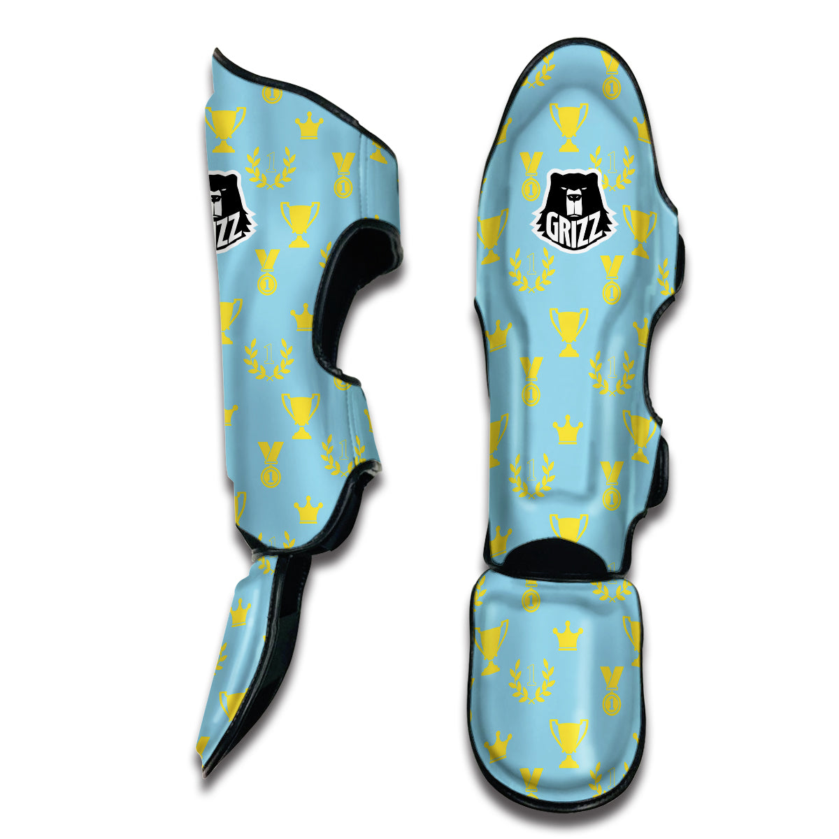 Trophy Blue And Gold Cup Print Pattern Muay Thai Shin Guards-grizzshop