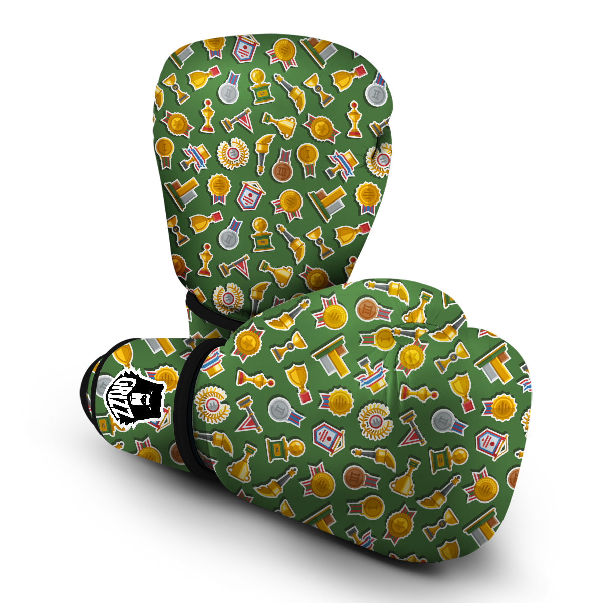 Trophy Green Print Pattern Boxing Gloves-grizzshop