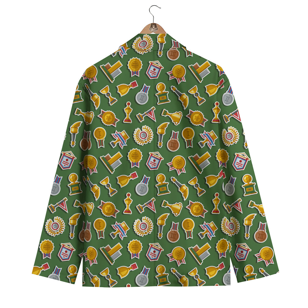 Trophy Green Print Pattern Men's Blazer-grizzshop