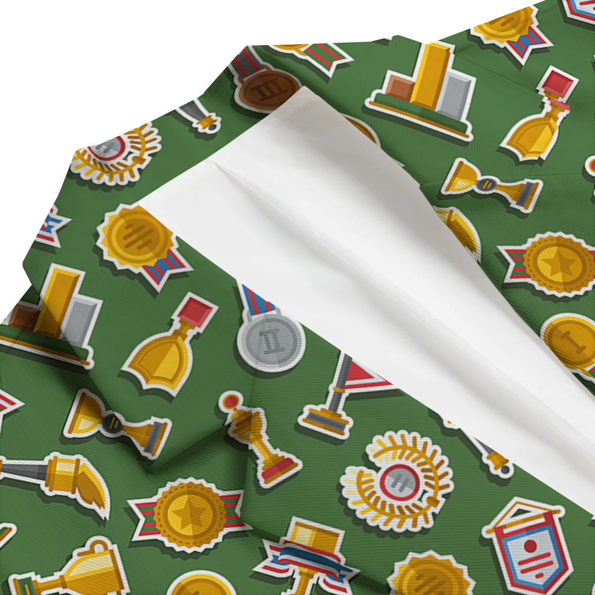 Trophy Green Print Pattern Men's Blazer-grizzshop