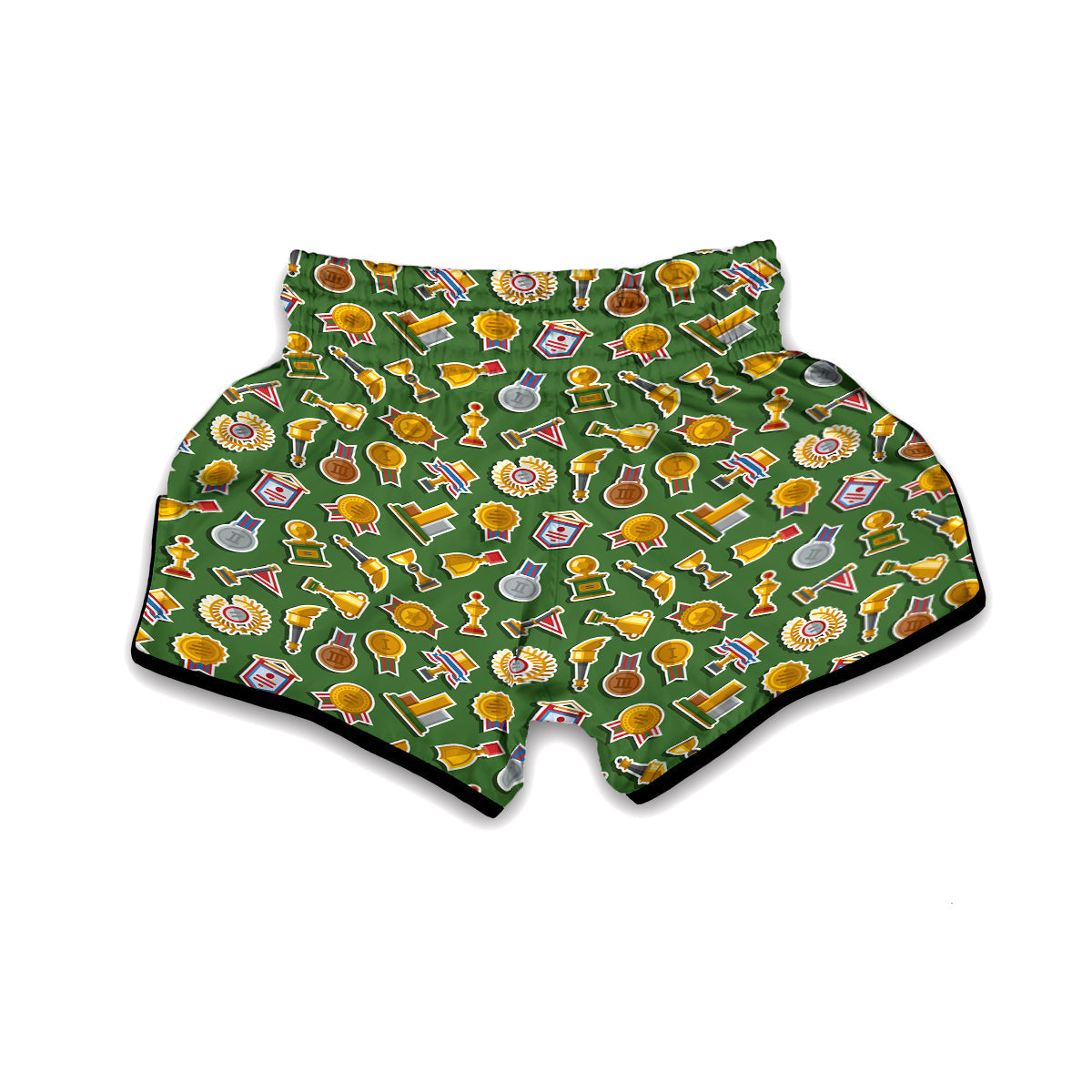 Trophy Green Print Pattern Muay Thai Boxing Shorts-grizzshop