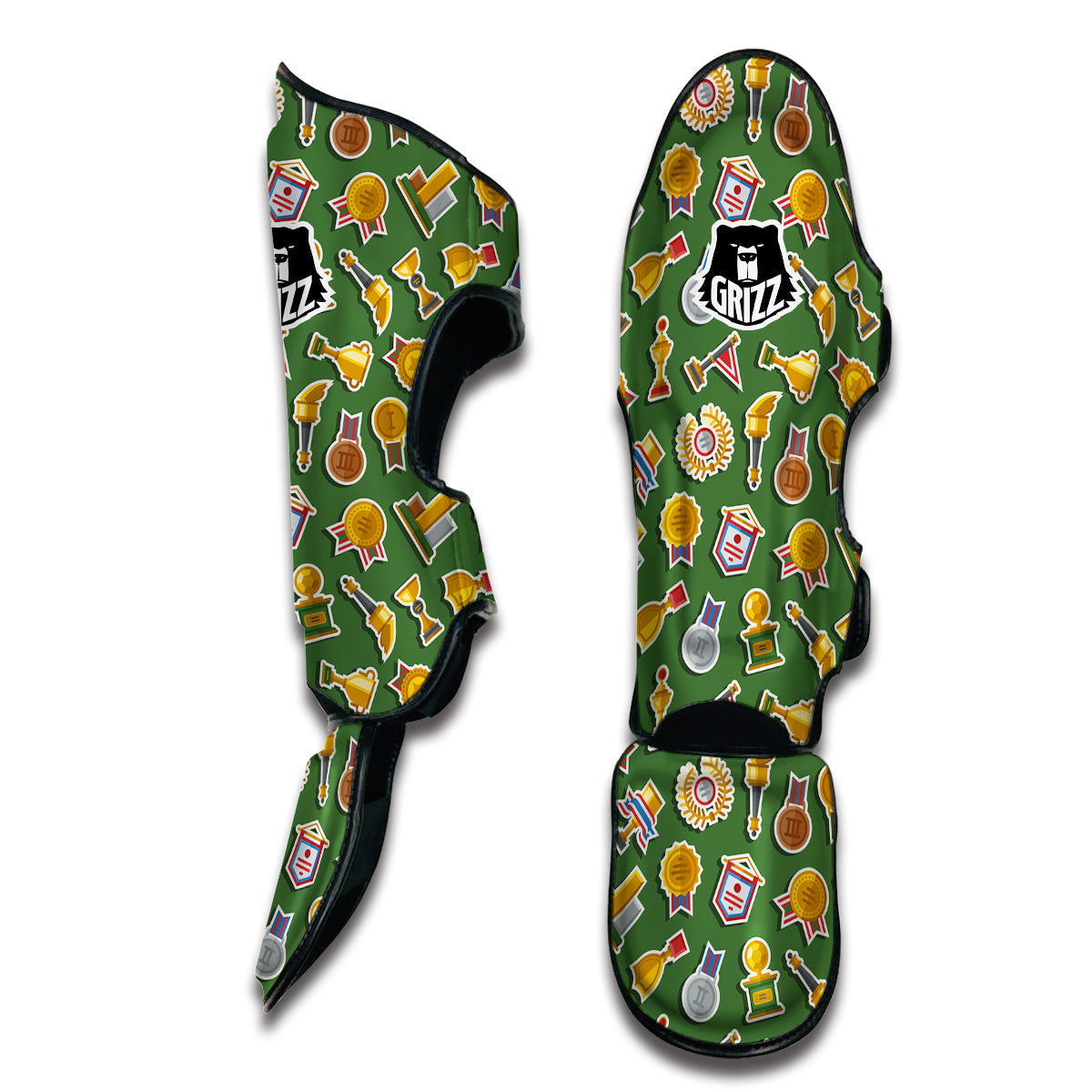 Trophy Green Print Pattern Muay Thai Shin Guards-grizzshop