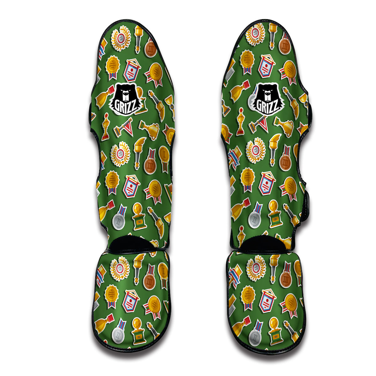 Trophy Green Print Pattern Muay Thai Shin Guards-grizzshop