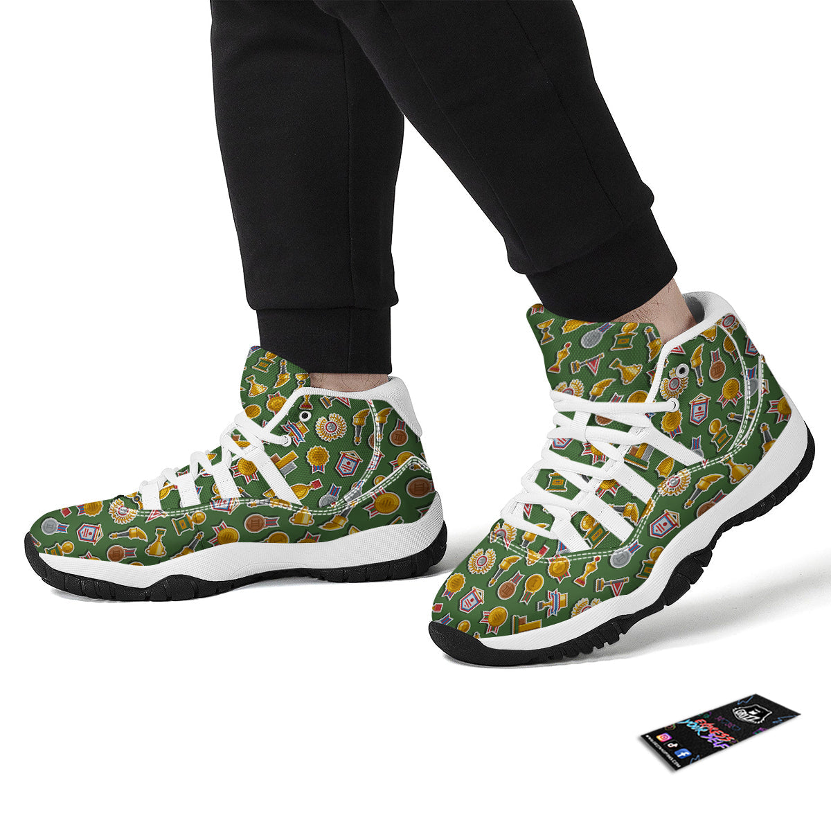 Trophy Green Print Pattern White Bball Shoes-grizzshop