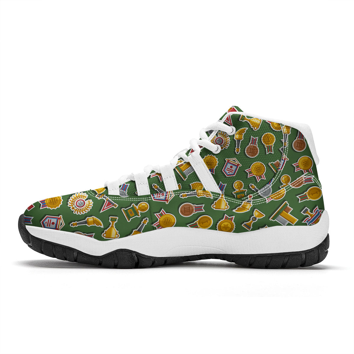 Trophy Green Print Pattern White Bball Shoes-grizzshop