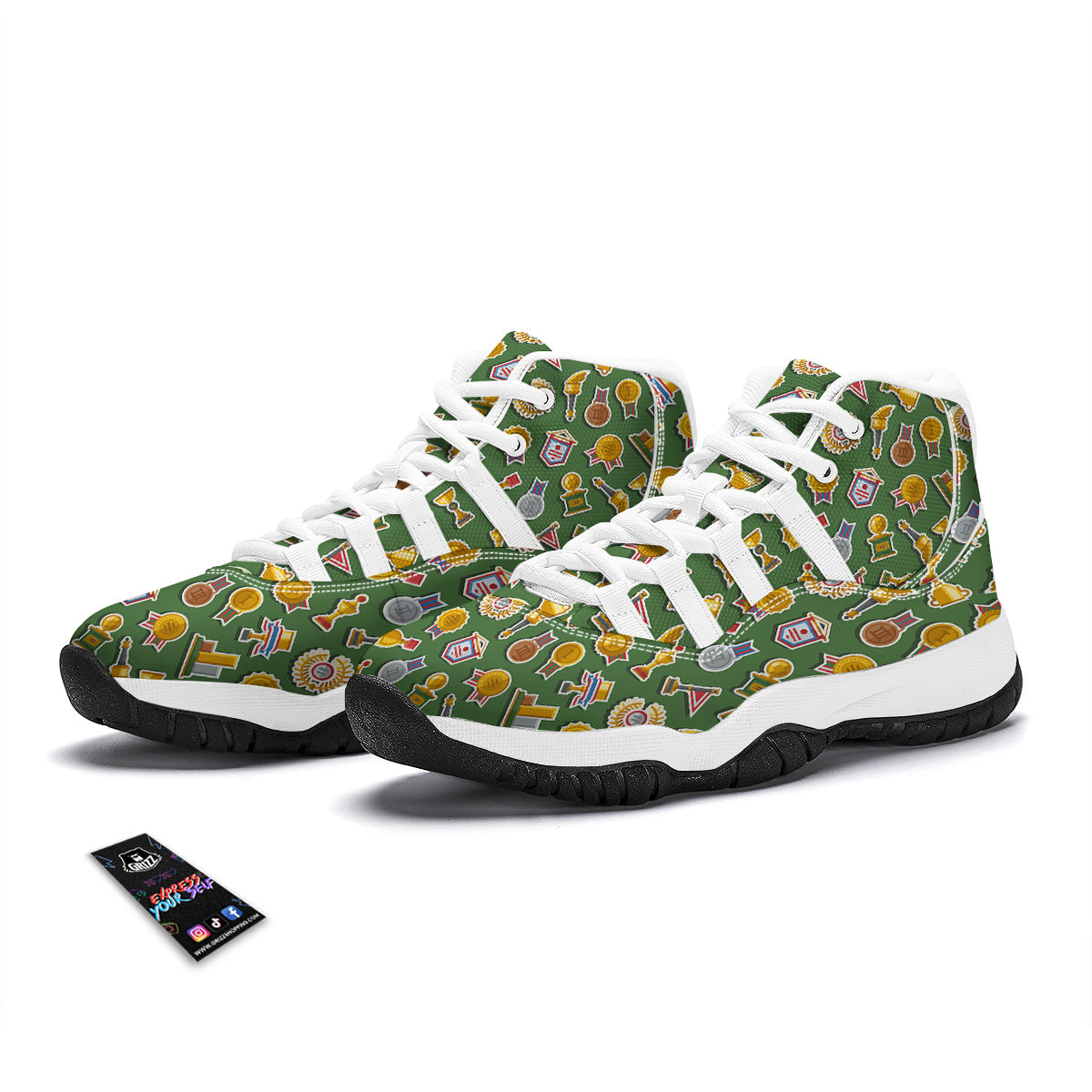 Trophy Green Print Pattern White Bball Shoes-grizzshop