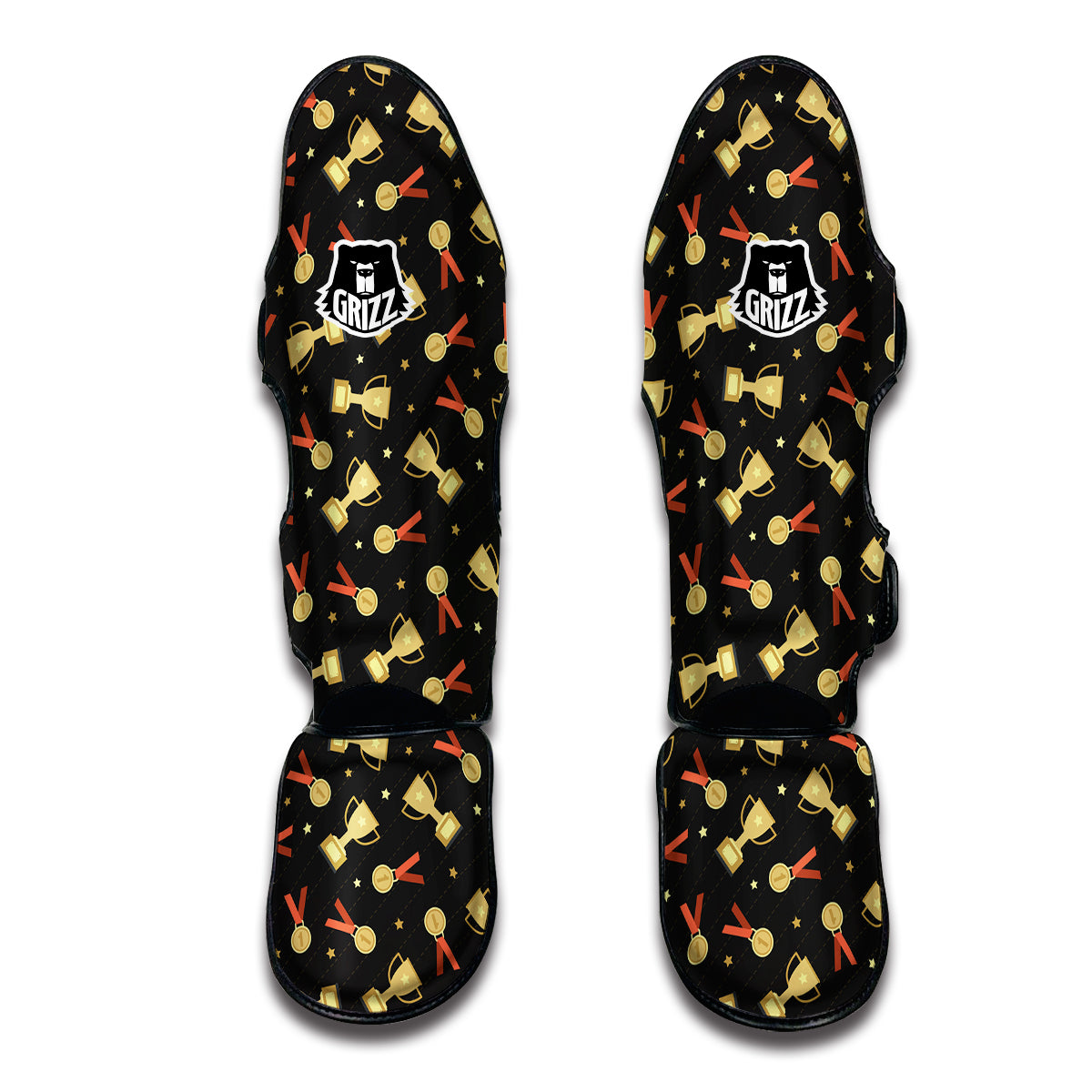 Trophy Vintage Gold Print Pattern Muay Thai Shin Guards-grizzshop