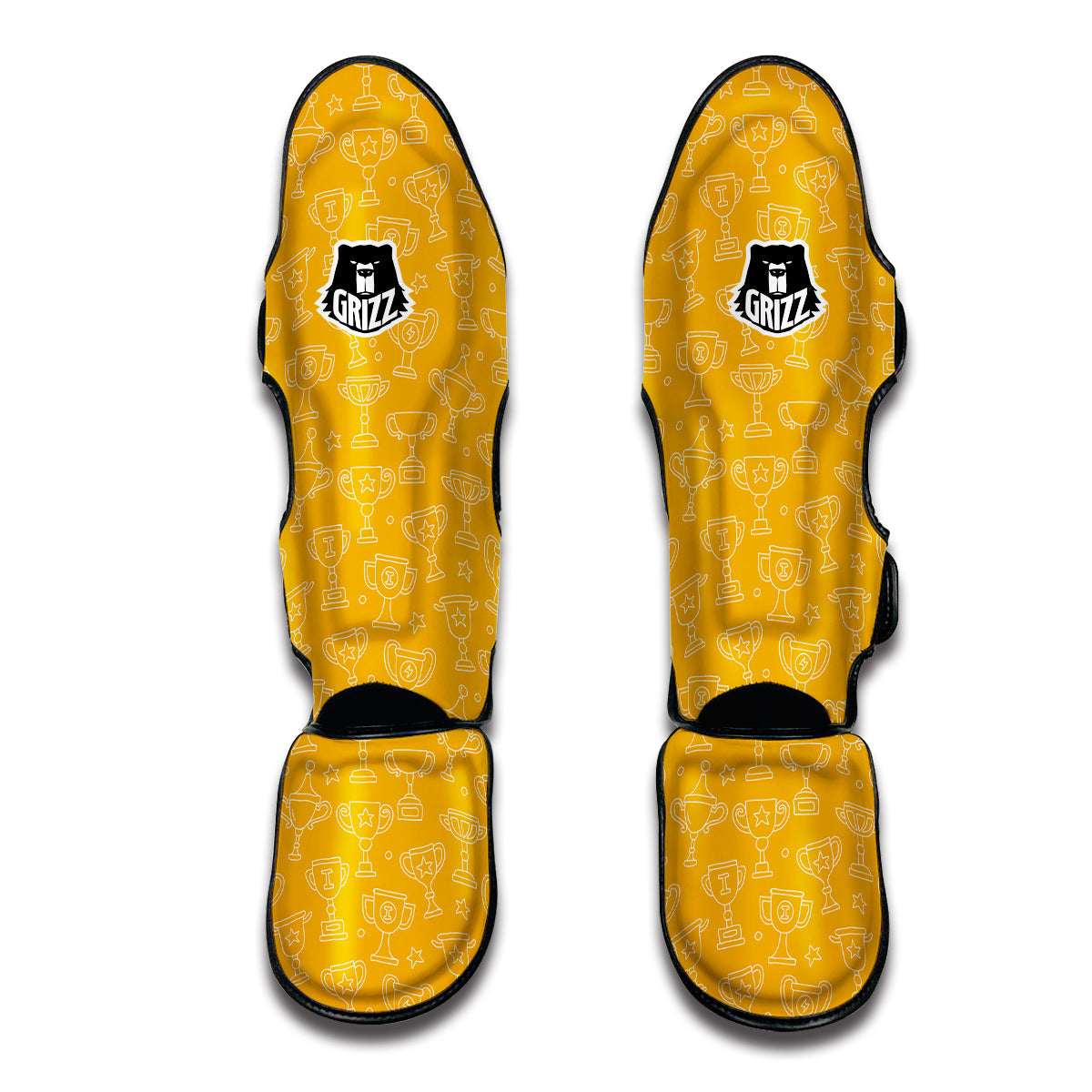 Trophy Yellow Print Pattern Muay Thai Shin Guards-grizzshop