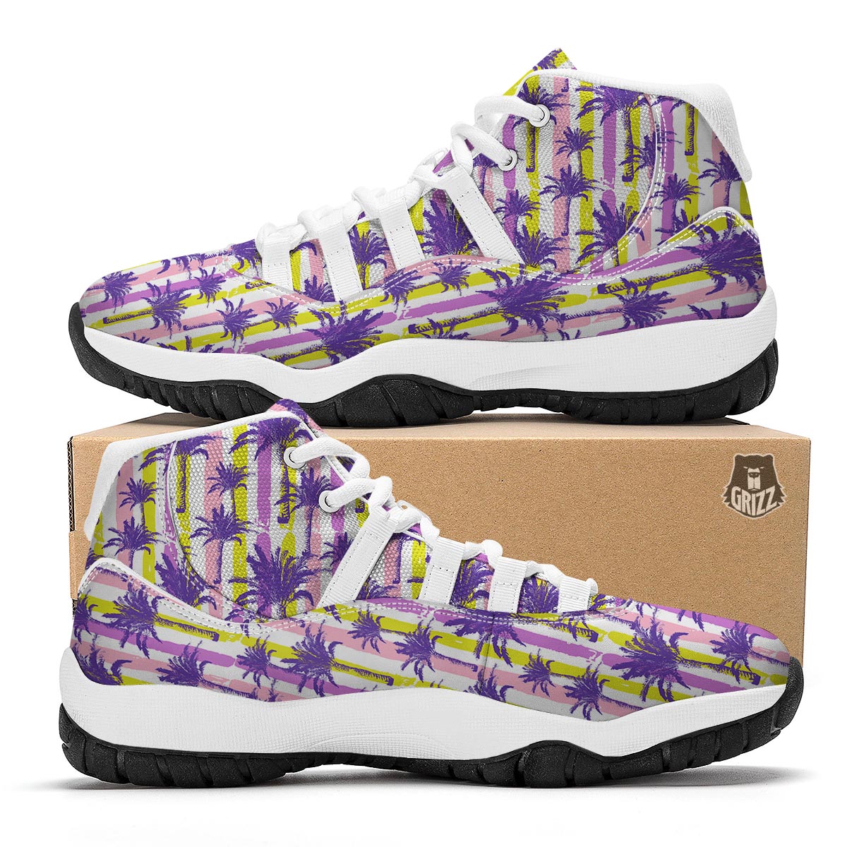 Tropical Abstract Palm Tree White Bball Shoes-grizzshop