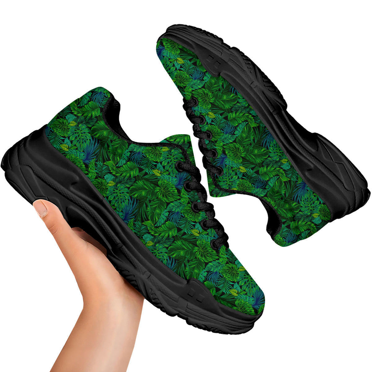 Tropical Aloha Hawaii Print Pattern Black Chunky Shoes-grizzshop