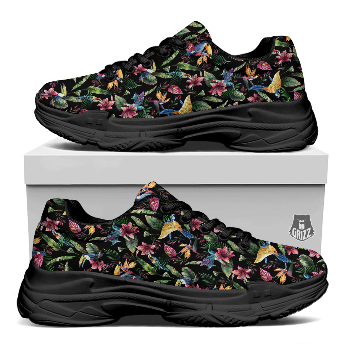 Tropical Aloha Hawaiian Print Pattern Black Chunky Shoes-grizzshop