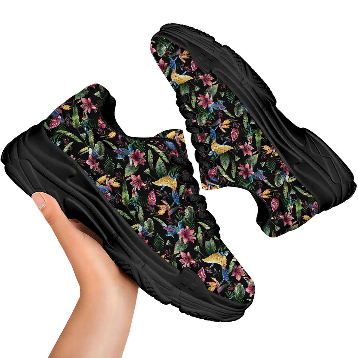 Tropical Aloha Hawaiian Print Pattern Black Chunky Shoes-grizzshop