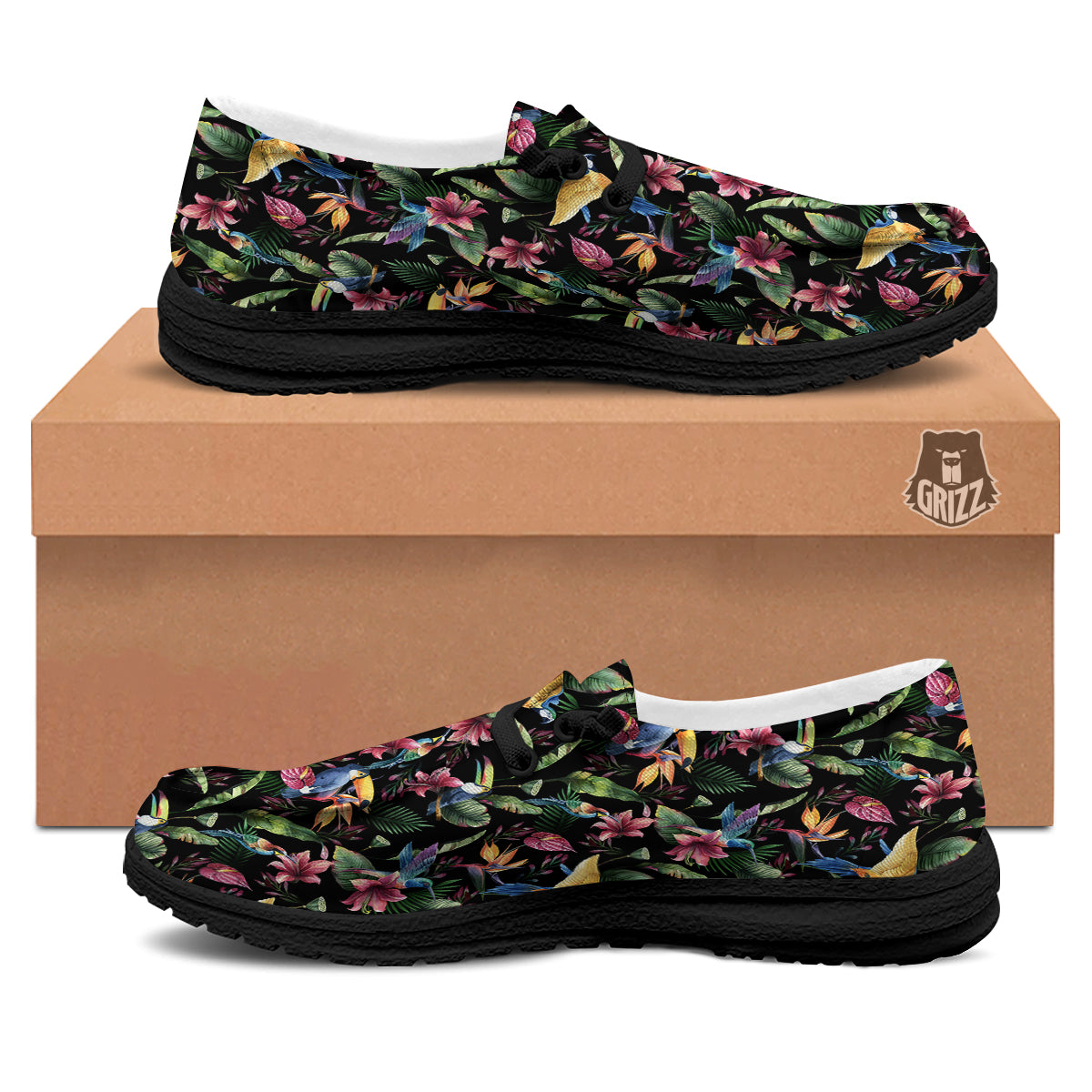 Tropical Aloha Hawaiian Print Pattern Black Loafers-grizzshop