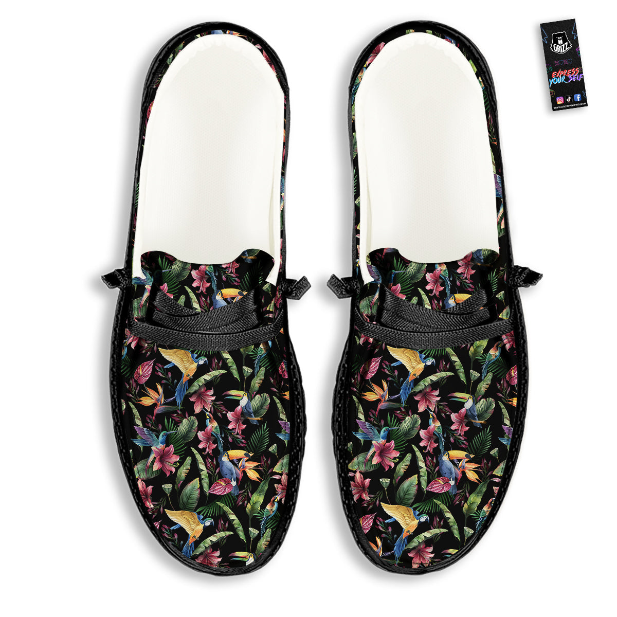 Tropical Aloha Hawaiian Print Pattern Black Loafers-grizzshop