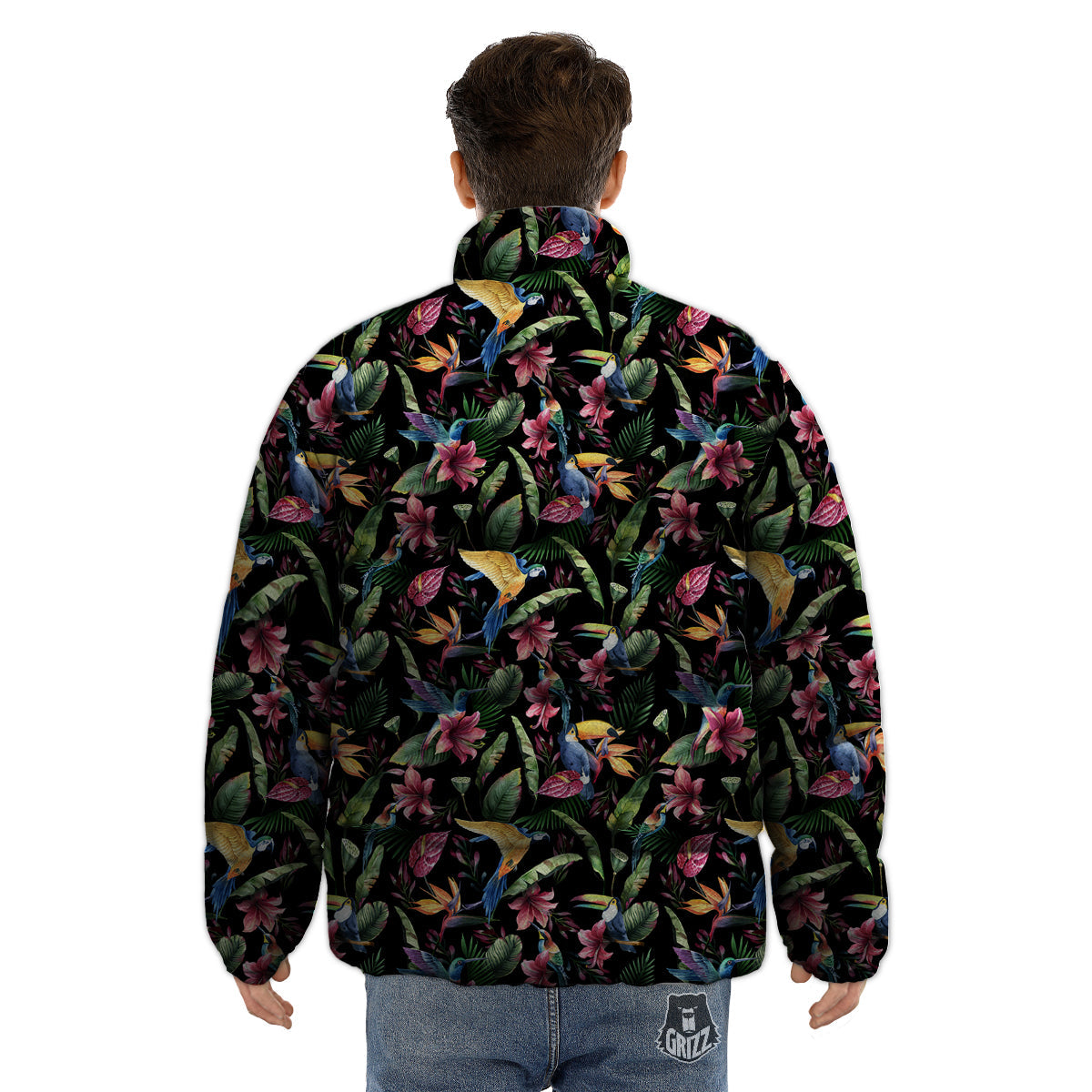 Tropical Aloha Hawaiian Print Pattern Puffer Jacket-grizzshop
