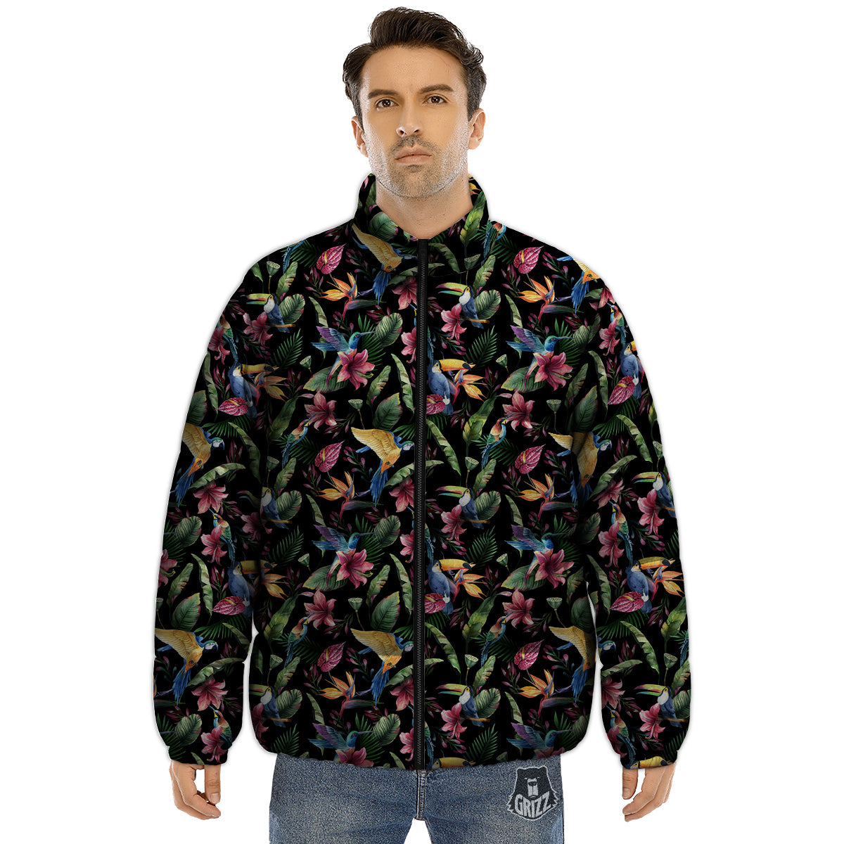 Tropical Aloha Hawaiian Print Pattern Puffer Jacket-grizzshop