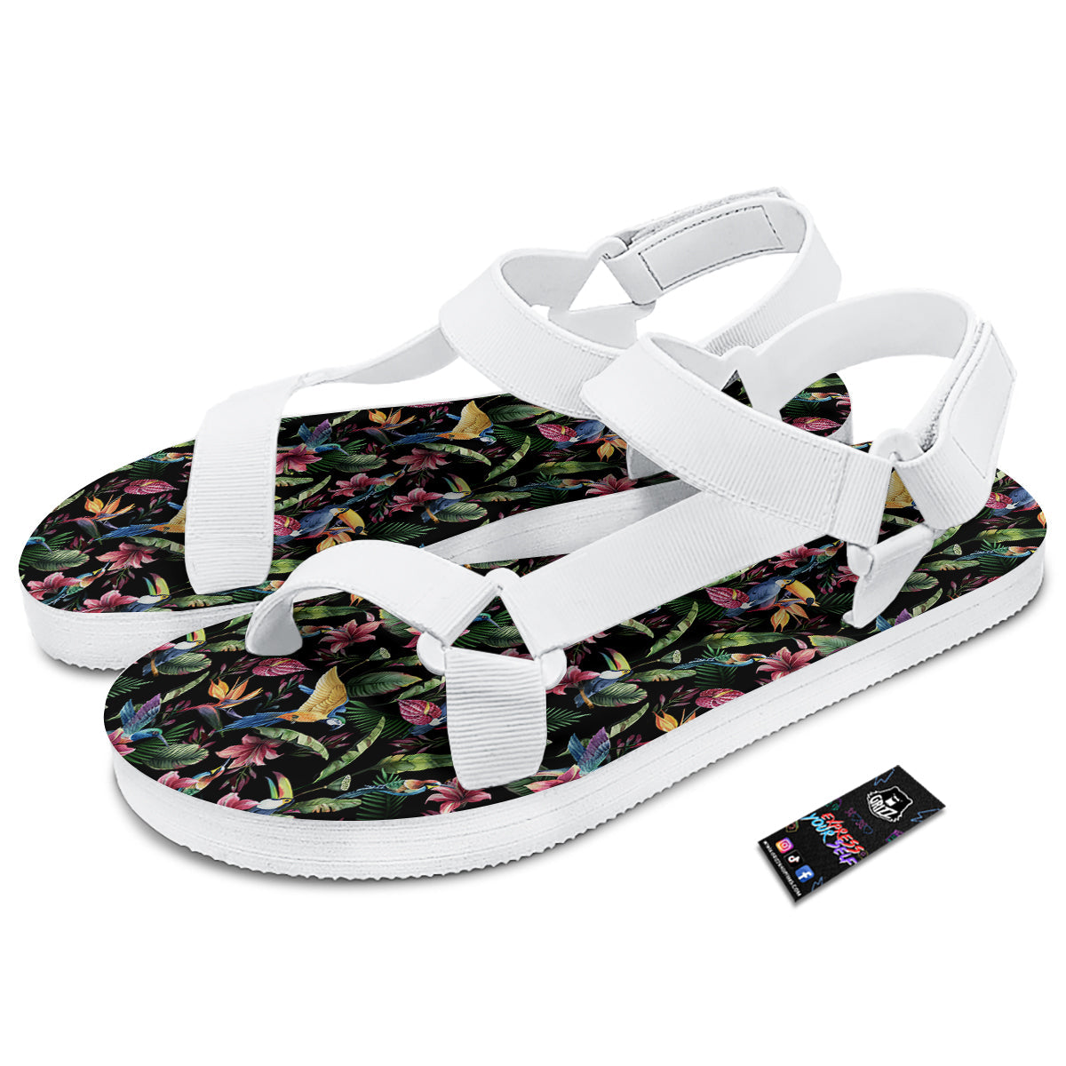 Tropical Aloha Hawaiian Print Pattern White Open Toe Sandals-grizzshop