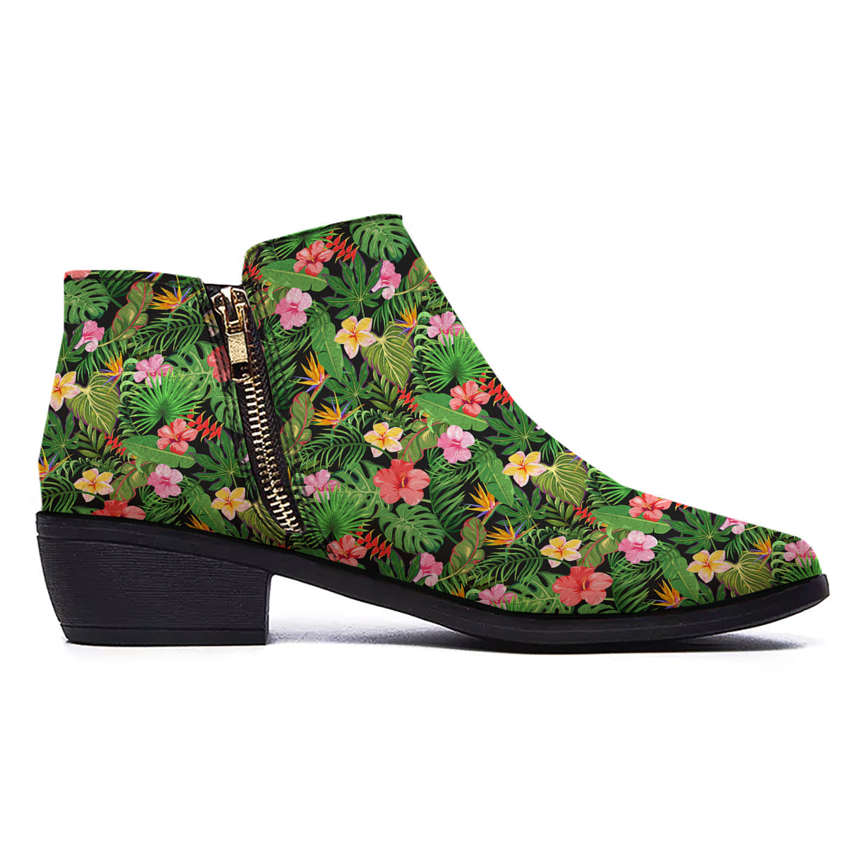 Tropical Aloha Hibiscus Print Pattern Ankle Boots-grizzshop