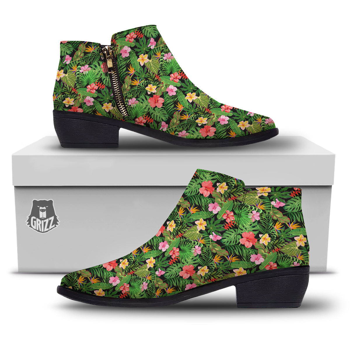Tropical Aloha Hibiscus Print Pattern Ankle Boots-grizzshop