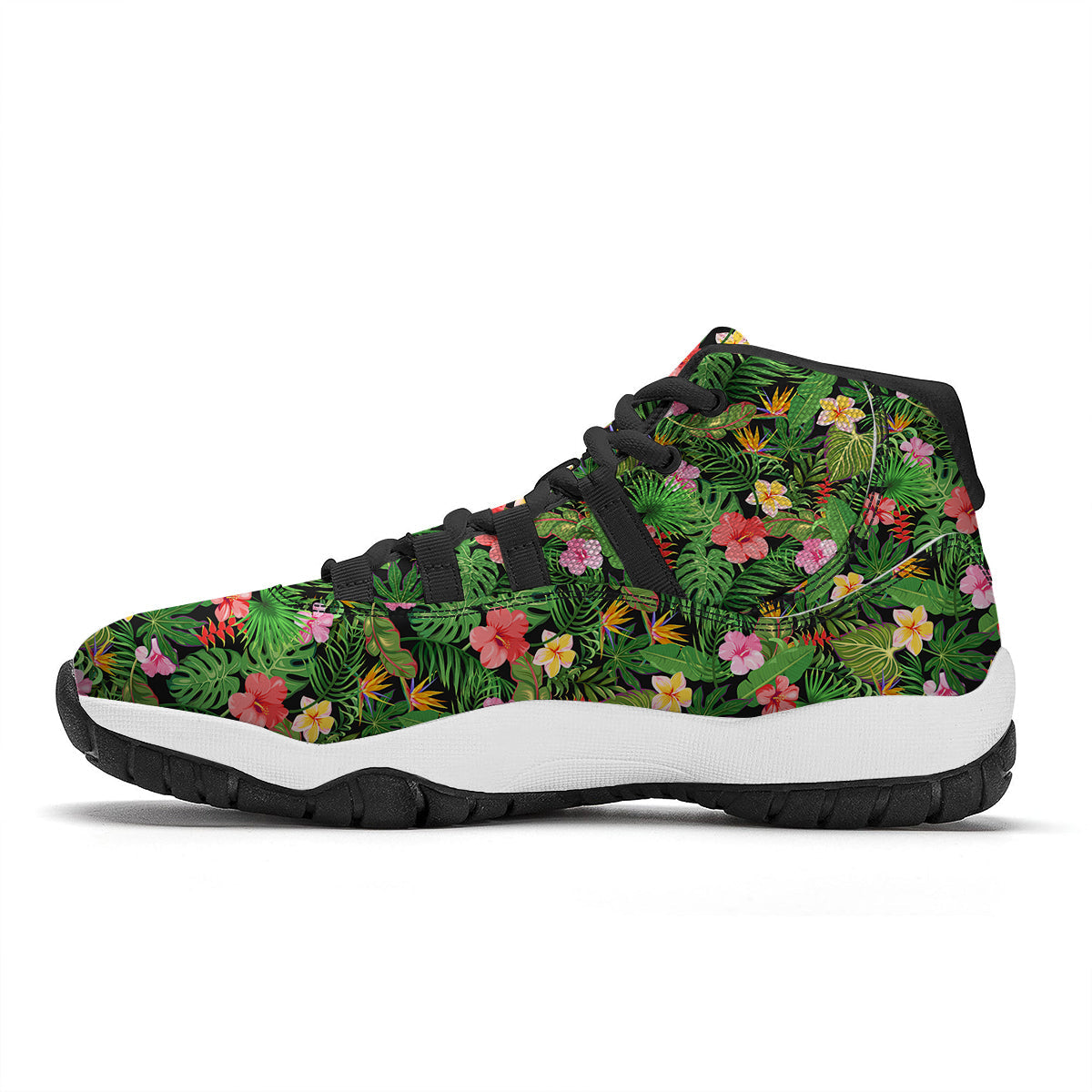 Tropical Aloha Hibiscus Print Pattern Black Bball Shoes-grizzshop