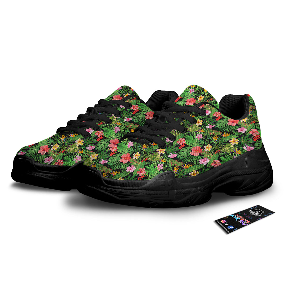 Tropical Aloha Hibiscus Print Pattern Black Chunky Shoes-grizzshop
