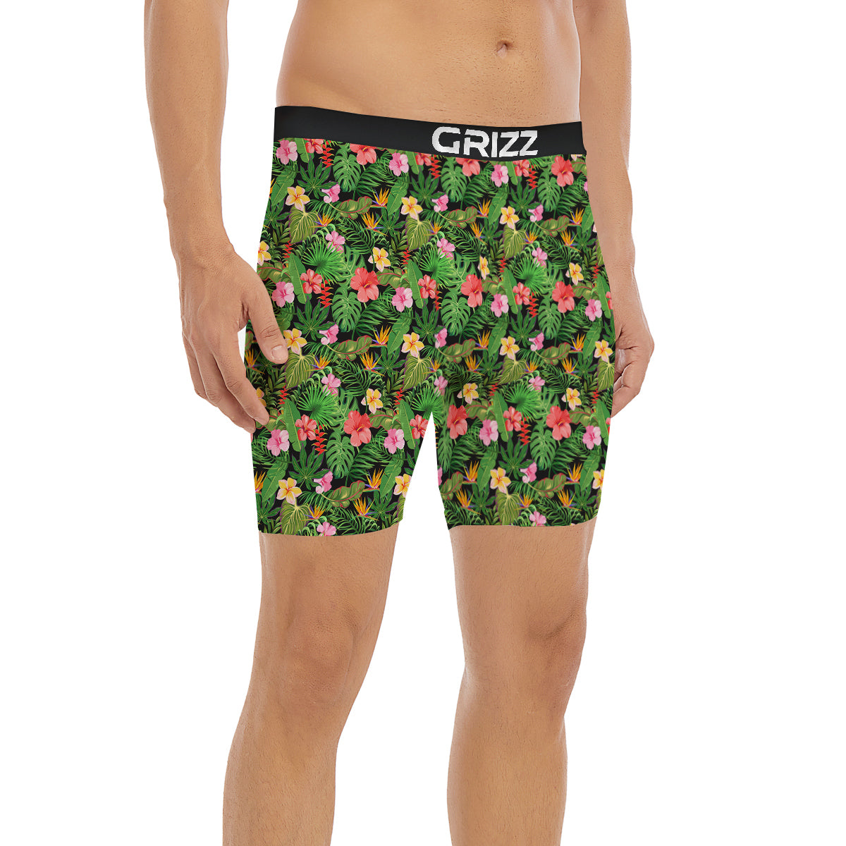 Tropical Aloha Hibiscus Print Pattern Boxer Briefs-grizzshop