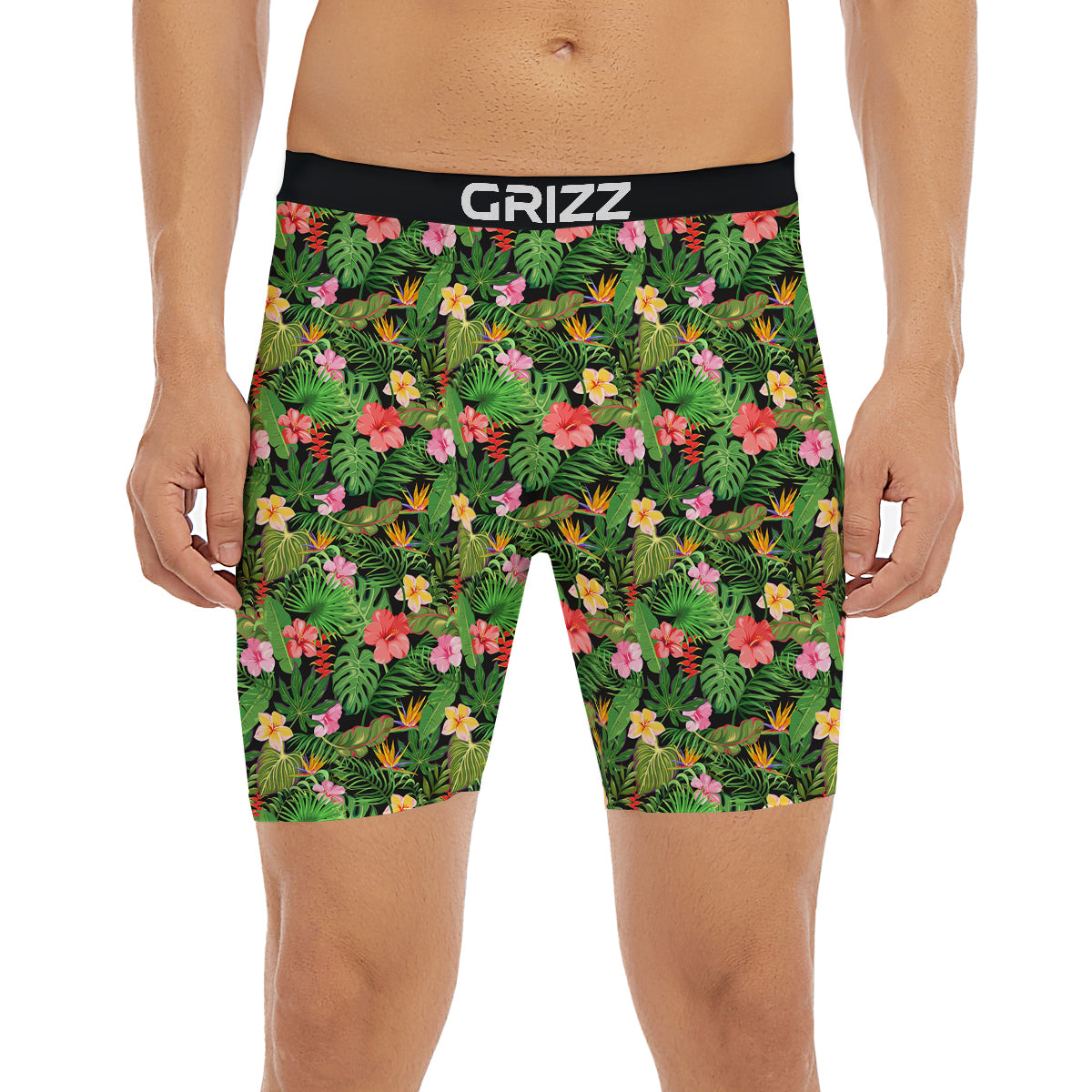 Tropical Aloha Hibiscus Print Pattern Boxer Briefs-grizzshop