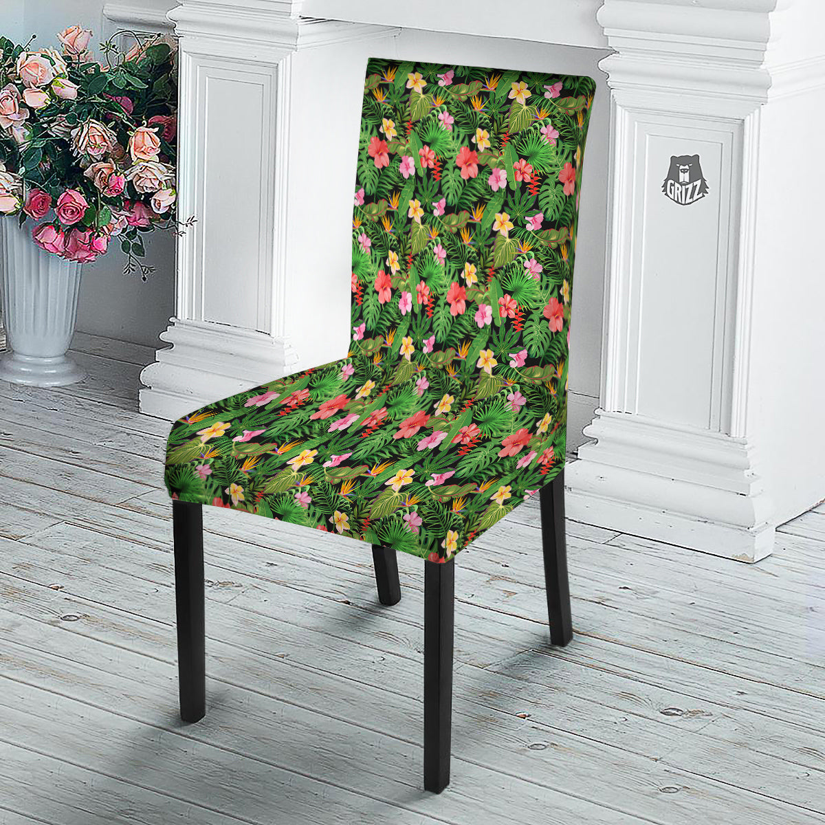 Tropical Aloha Hibiscus Print Pattern Dining Chair Slipcover-grizzshop