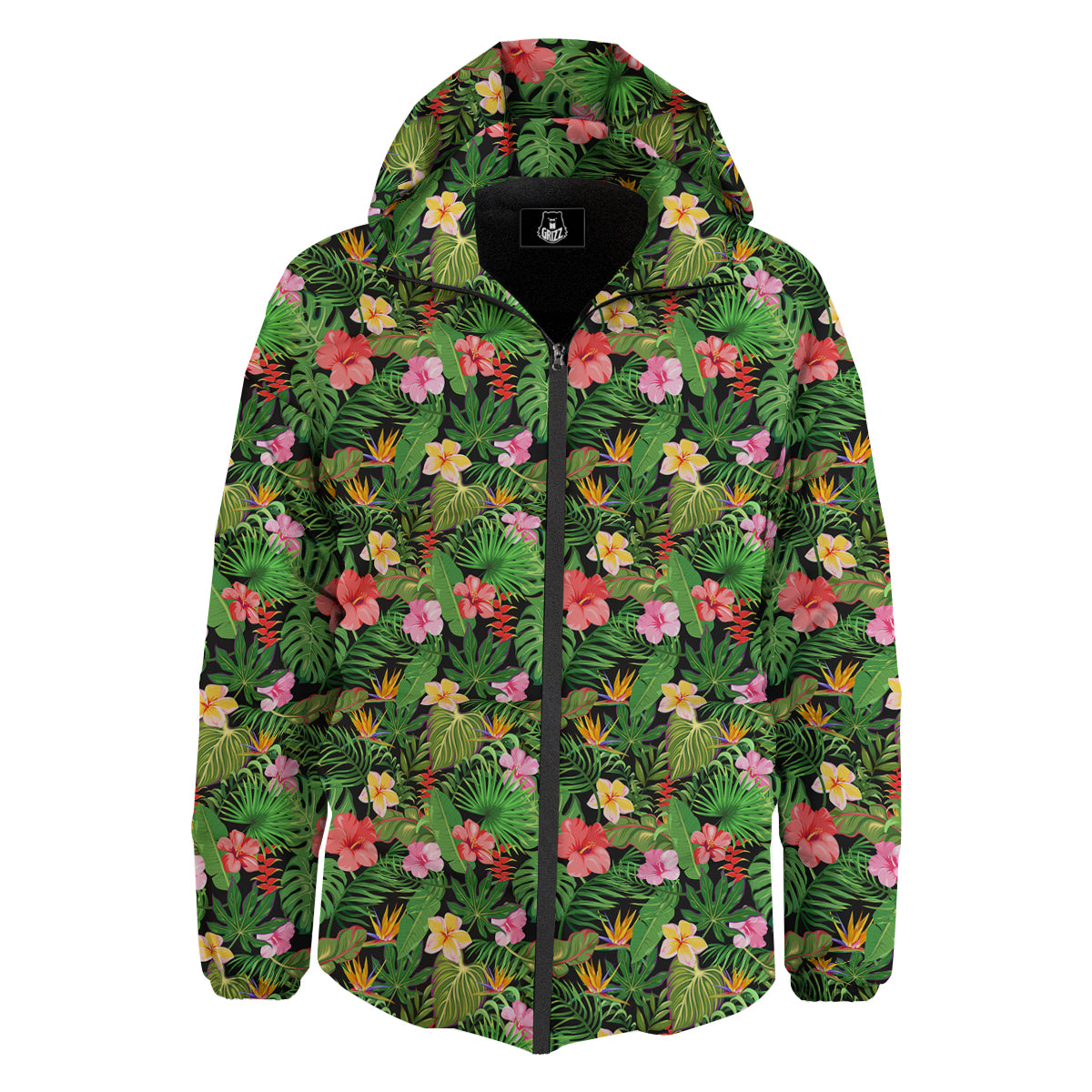 Tropical Aloha Hibiscus Print Pattern Down Jacket-grizzshop
