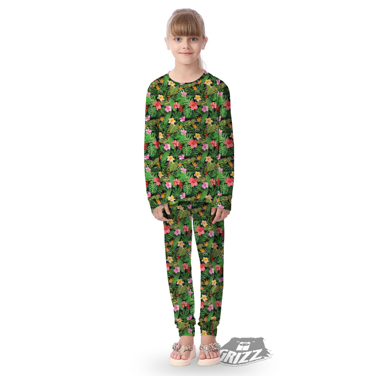 Tropical Aloha Hibiscus Print Pattern Kid's Pajamas-grizzshop