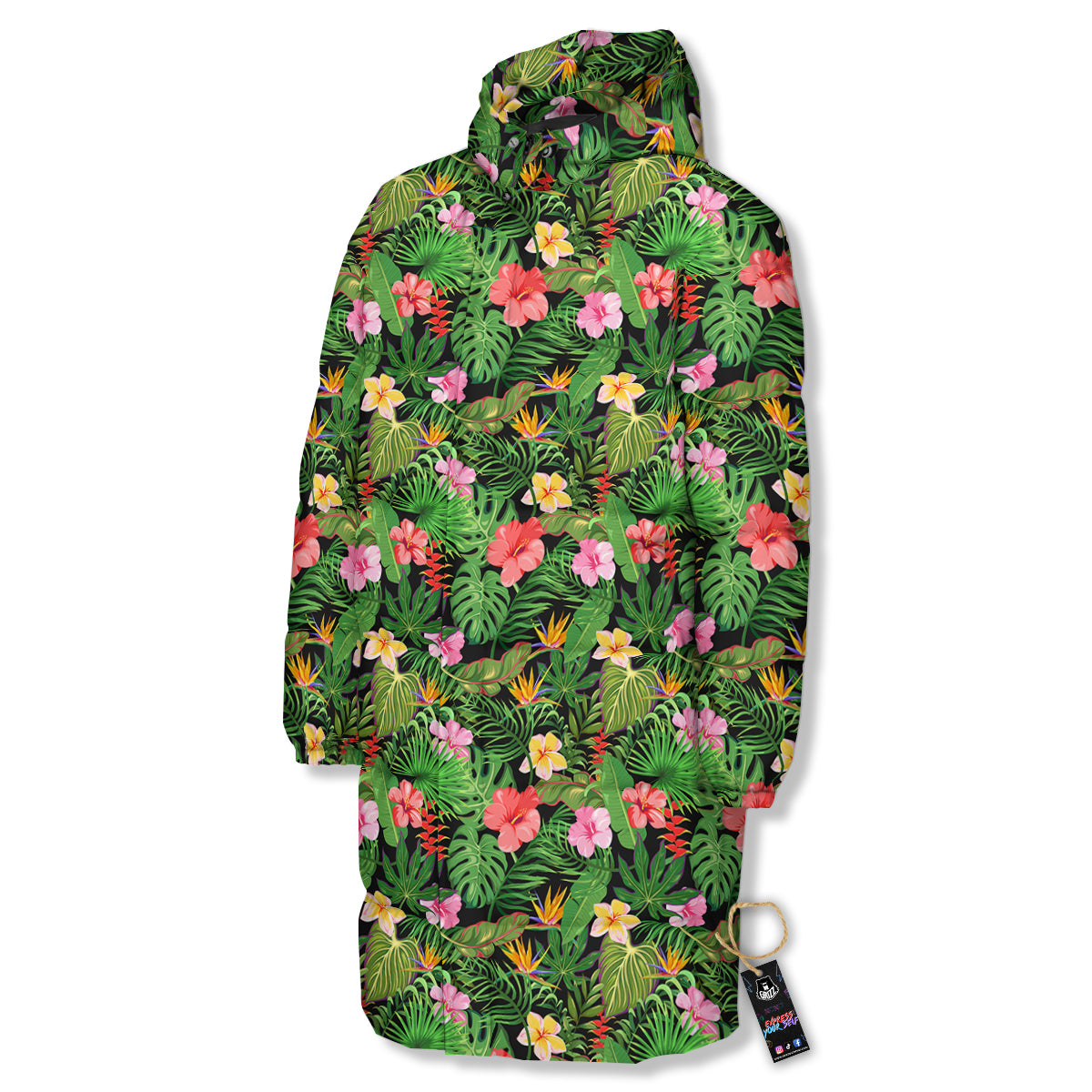 Tropical Aloha Hibiscus Print Pattern Long Down Jacket-grizzshop