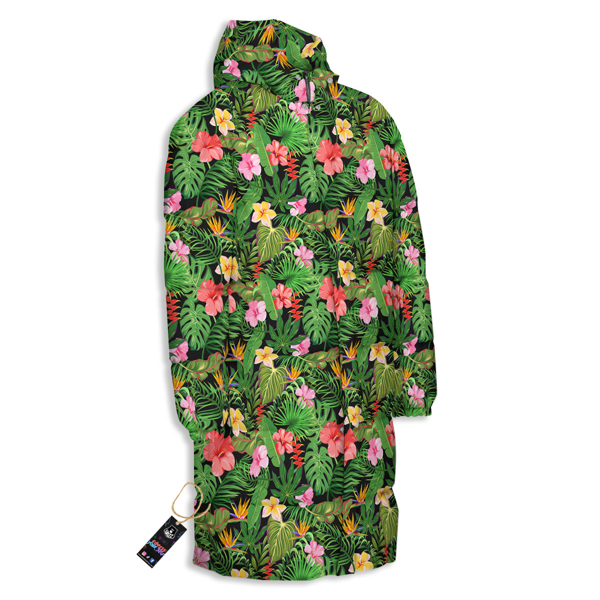 Tropical Aloha Hibiscus Print Pattern Long Down Jacket-grizzshop